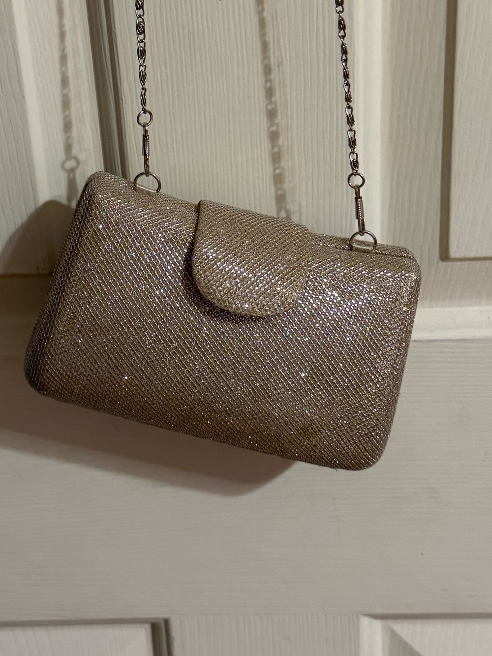 Glitter Chain Crossbody Clutch - Champagne
